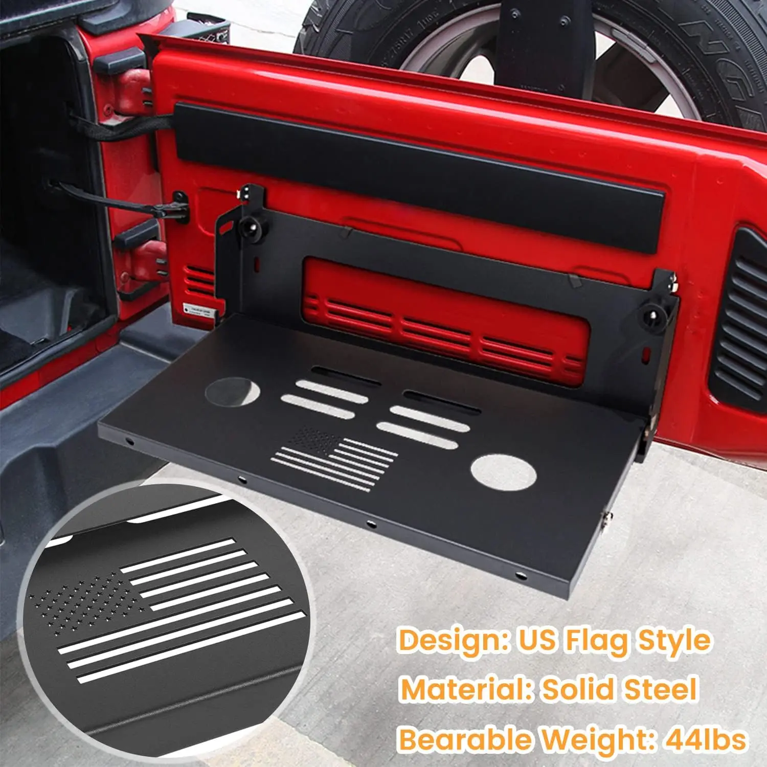 MX Tailgate Table Metal Storage Rack Foldable Cargo Shelf Fit for 2007-2018 Jeep Wrangler JK & Unlimited