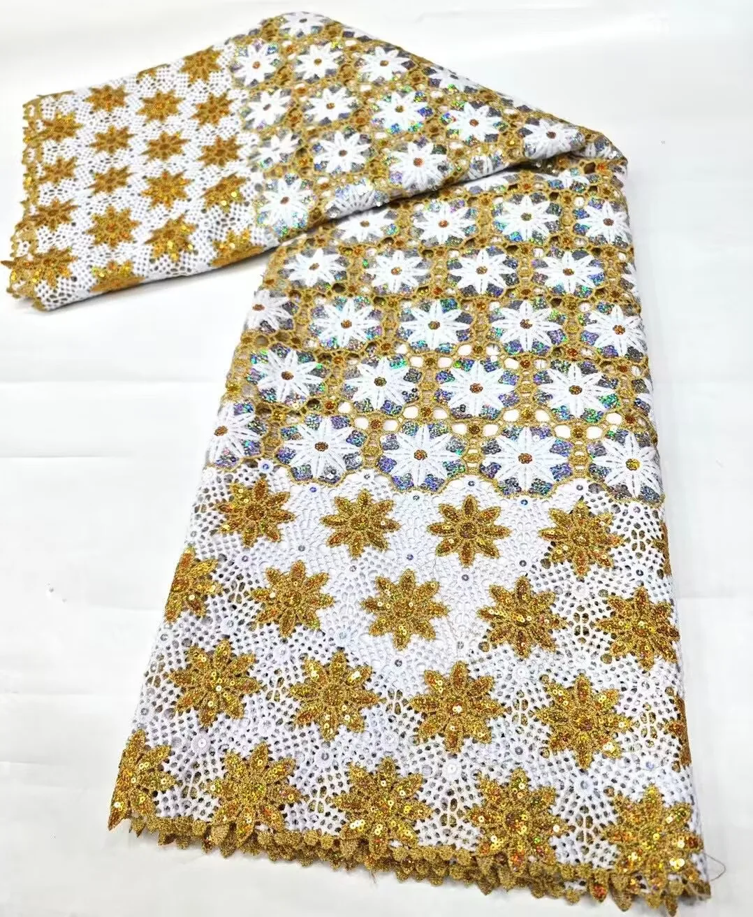 

5 Yards African Cord Lace Fabric With Sequins Nigerian Water Soluble Embroidery Material Dentelle Africain Guipure Tissus DW30