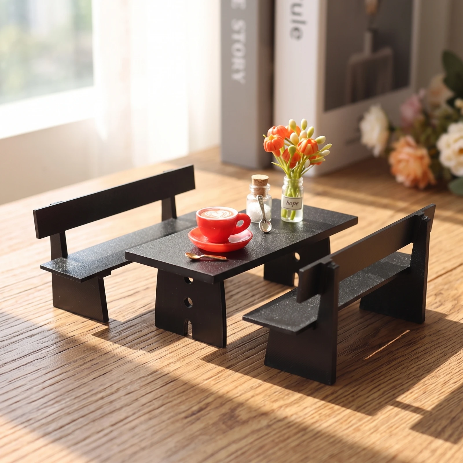 

8 Pieces Dollhouse Coffee Table Set Textured Miniature Table with Chairs Furniture Decorative Simple for Hobbyists, Diy Crafts