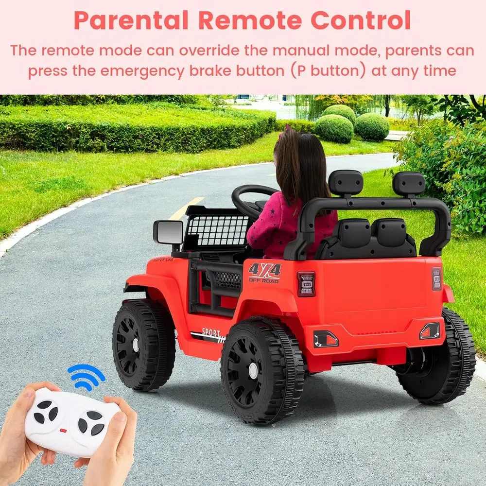 Ciężarówka na akumulator 12V dla dzieci, elektryczny pojazd z pilotem, składane lusterko, zawieszenie sprężynowe, czerwona