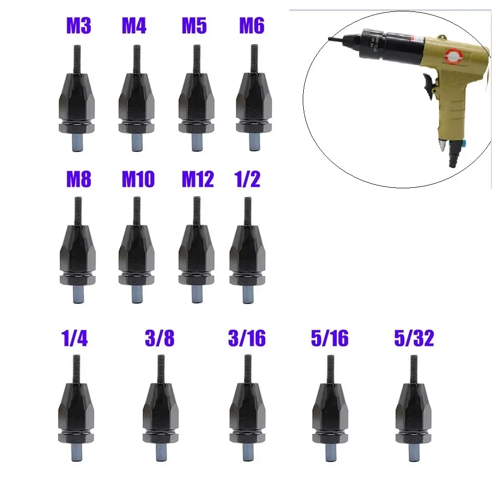 Imagem -02 - Air Pneumatic Rivet Nut Gun Grupo Ferramenta de Cabeça de Rebitador Mandril m3 m4 m5 m6 m8 M10 M12 532 316 14 5-16 38 Acessório Elétrico