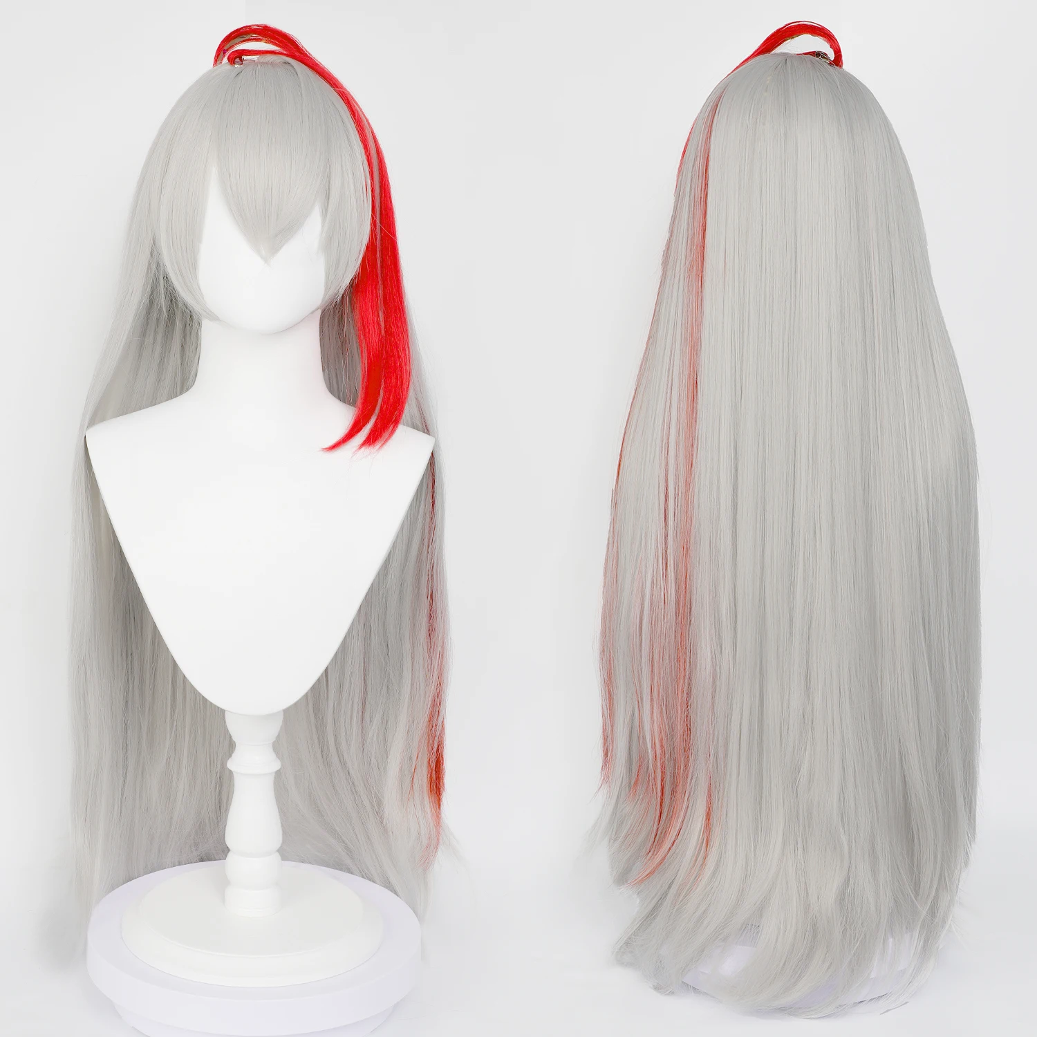 30インチ コスプレウィッグ オナー・オブ・キングス イン・ダーク・フェザー グレーレッドグラデーション 耐熱ロングストレート合成毛 女性用