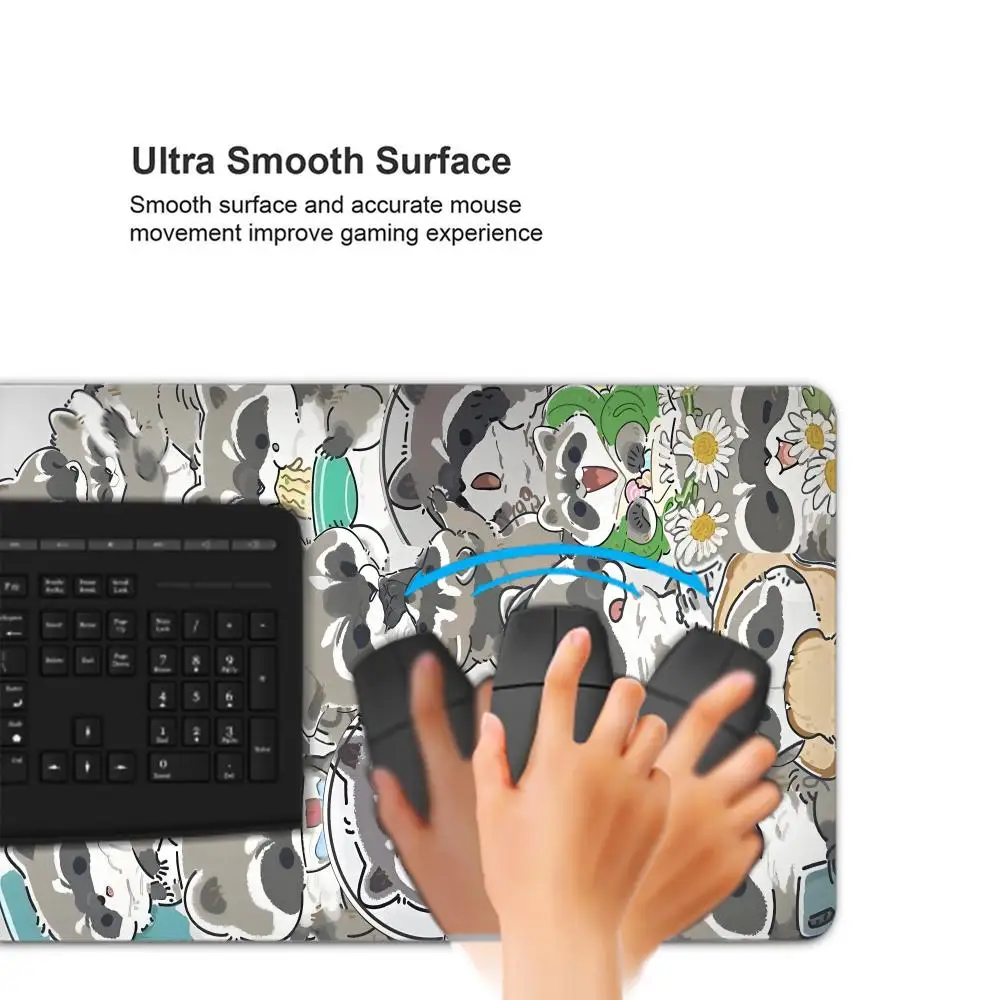 Cute Cartoon Brown Raccoon Mouse Pad Large Computer Office Game Table Mats XXL 90x40 Rubber Non-slip Keyboard Mat Long Desk Pads