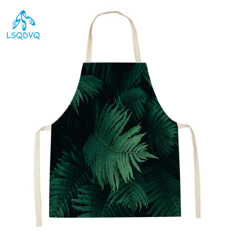 Nordic Letter Tropical Leaves Printed Kitchen Apron Antifouling Restaurant Chef Bib Aprons for Women Baking Cooking Accessories