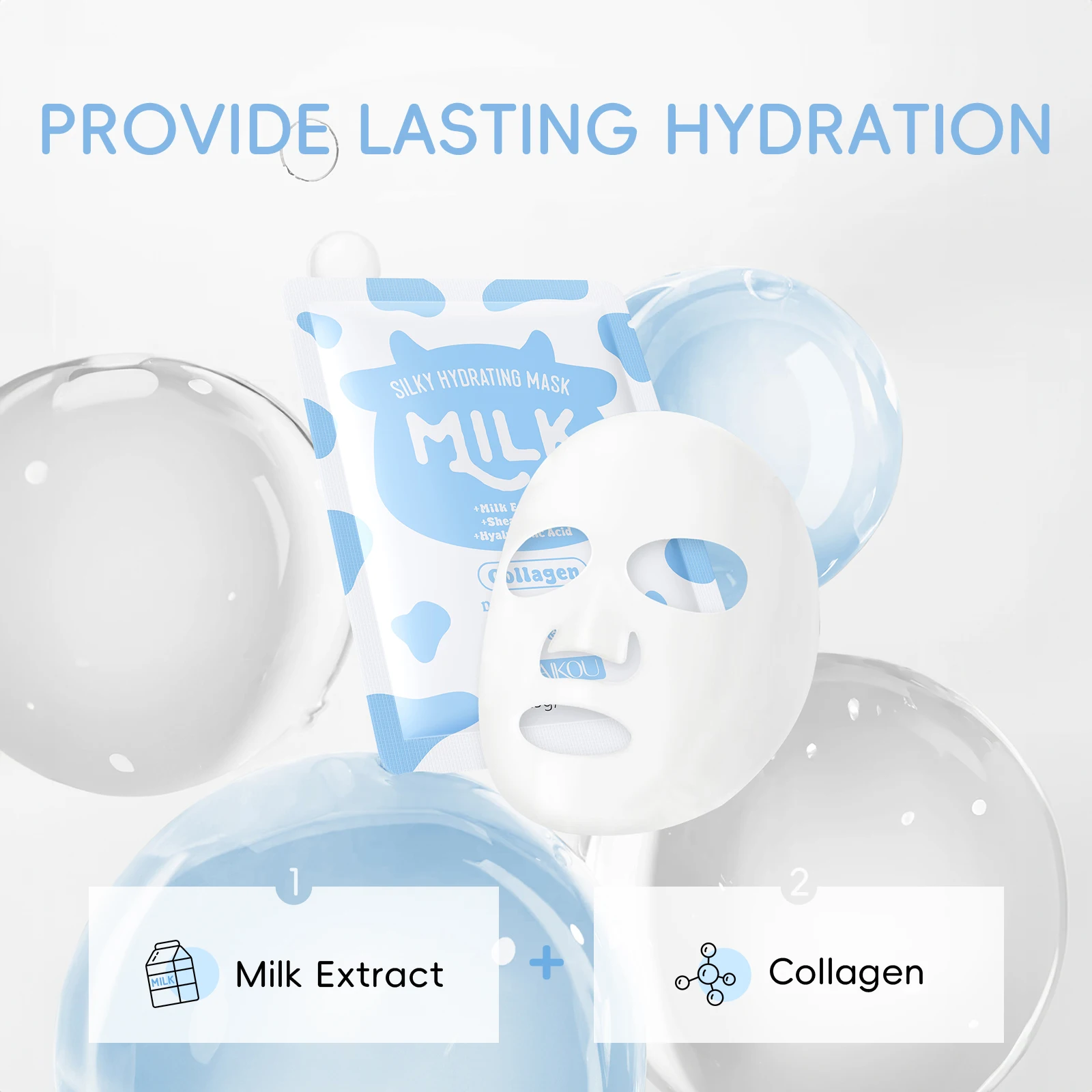 LAIKOU Milk Silky Hydrating Mask Brightening Collagen Sheet Mask Anti-Age Skin Care Moisturizing Face Mask 25g*20pcs - Image 6