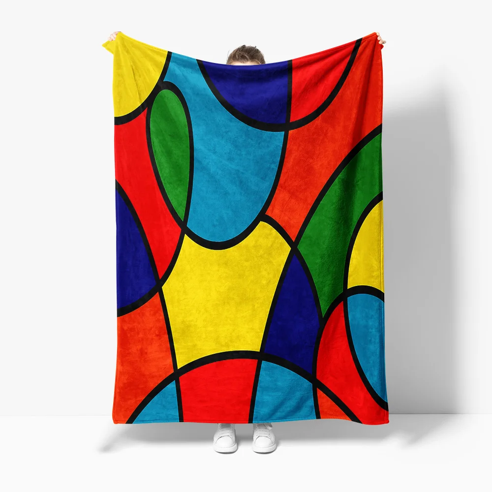 Abstract Geometric Mosaic Pattern Fleece Blanket Sofa Bed Throw for Kids Teen Girls Decorative Warm Throw Blanket