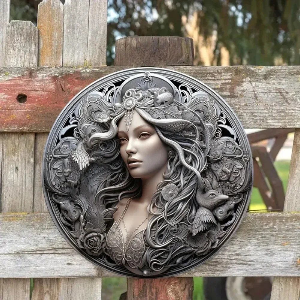 Round Metal Aluminum Mark - Wall Decoration Art Sticker - Charming Goddess Design for Home, Coffee Shop, Office Decor