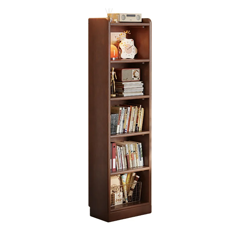 All solid wood bookshelf vertical floor-to-ceiling integrated wall light luxury locker narrow slot corner shelf living room smal