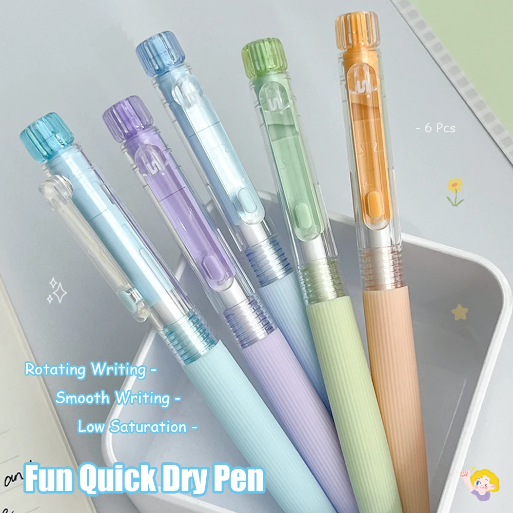

6 забавных гелевых ручек с роликовым механизмом, 0,5 мм, минималистичный дизайн, быстросохнущие, цвета Моранди, плавное письмо, для школы и офиса
