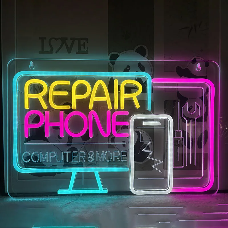 إصلاح الهاتف علامات النيون مخصص الأعمال كمبيوتر مكتبي معلقة جدار ديكور فني إصلاح متجر ضوء النيون 5/12 فولت USB مشرق عكس الضوء #4