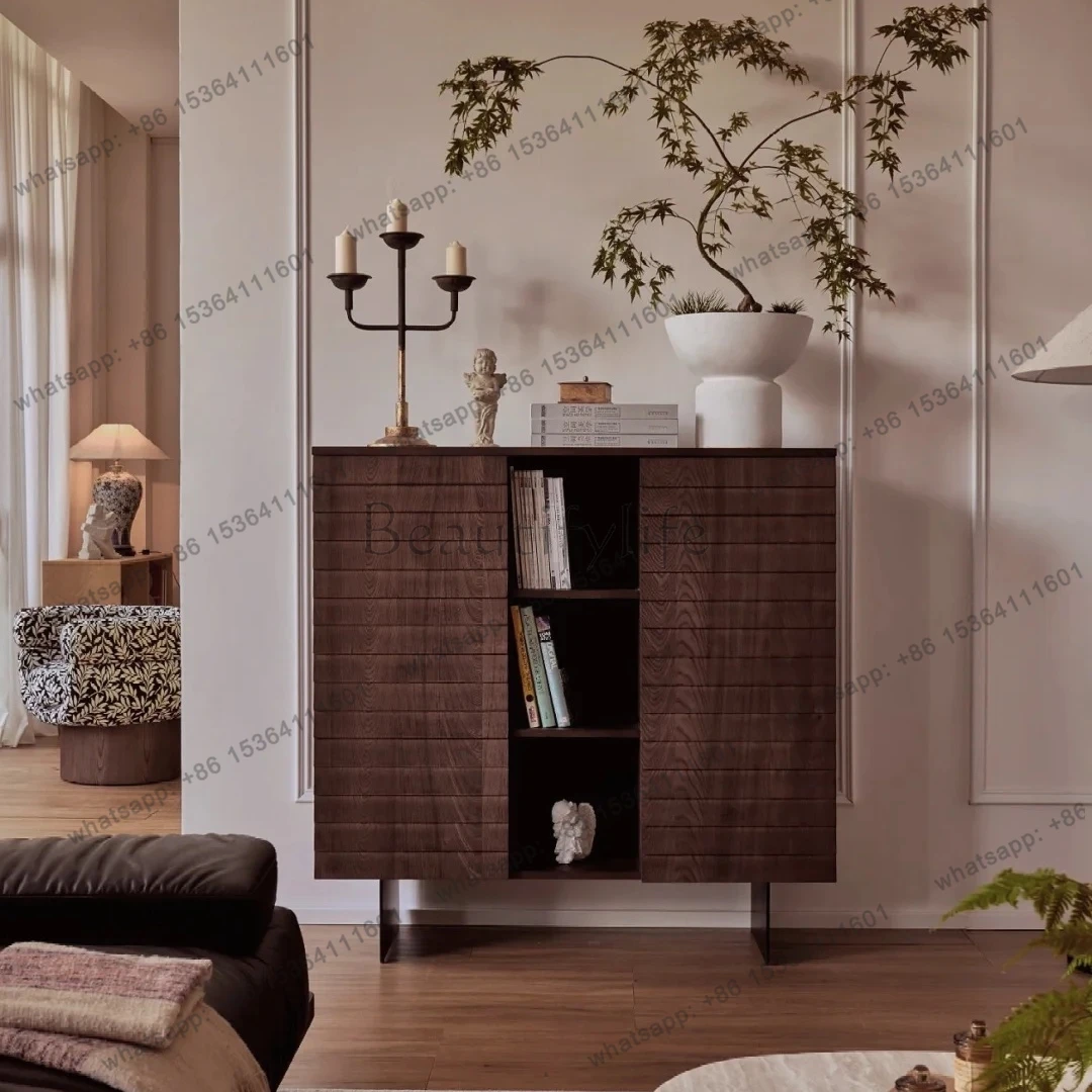 

Nordic wind walnut bookcase household ash wood entrance living room storage locker room decor