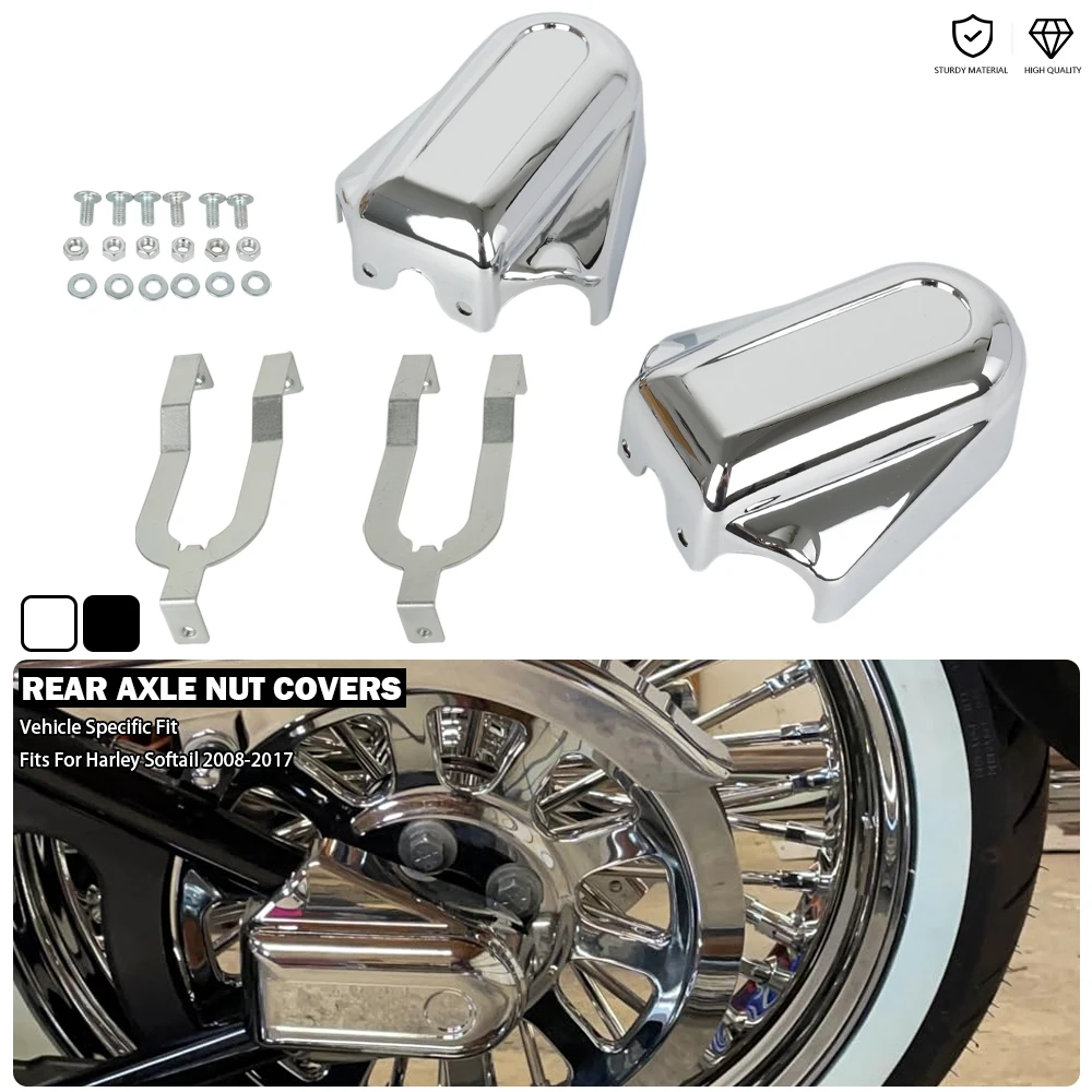 Rear Axle Nut Covers For Harley Softail Deluxe CVO Heritage Classic Slim Blackline Cross Bones Convertible Night Train 2008-2017