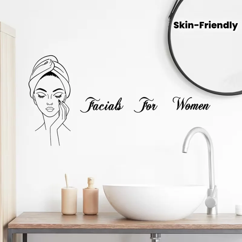 Removable Skin-Friendly Girl Skincare Wall Decals - Modern Plastic Stickers Suitable for Bedroom, Dresser & Low-Cost Apartment D