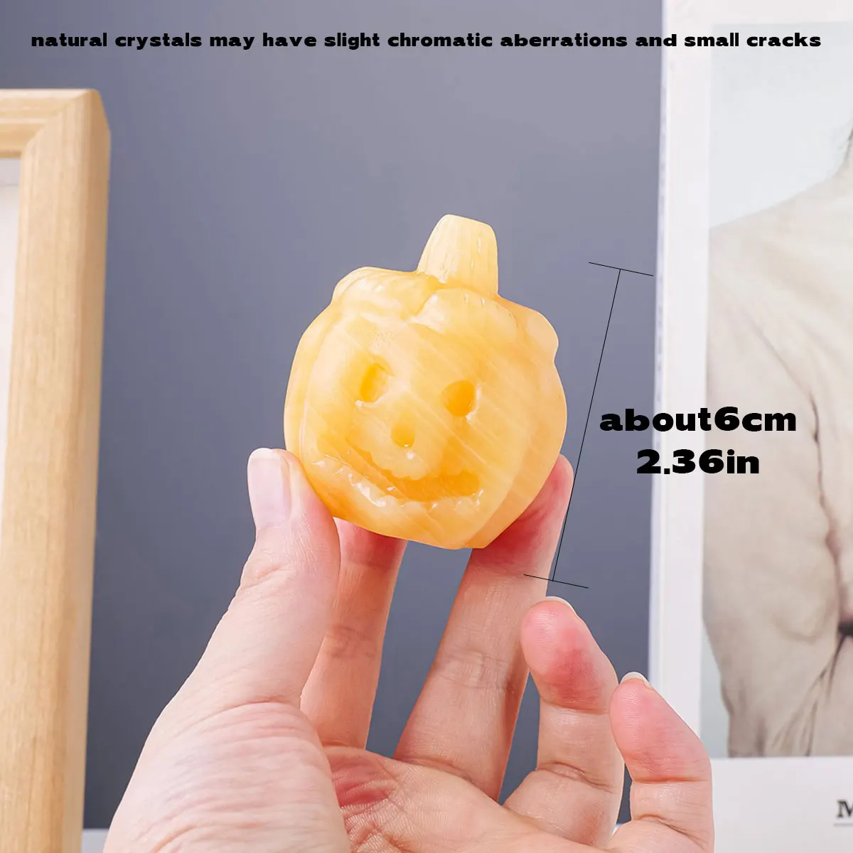 1PC Natural Crystal Raw Stone Yellow Calcite Pumpkin Head Carving Pieces Christmas Halloween Home Crafts Ornaments
