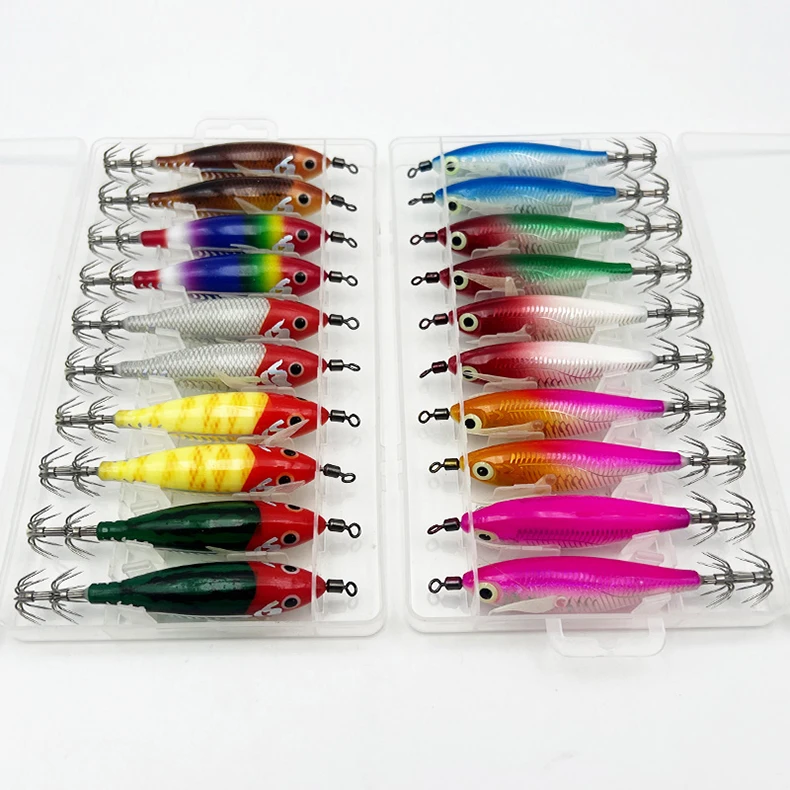 ShareShark 10 Stück/Box 8cm/5,7g Garnelen-Angelköder Leuchtende Tintenfisch-Jigs Haken Meeresangel-Zubehör Künstlicher Köder Oktopus-Köder – Detail 18