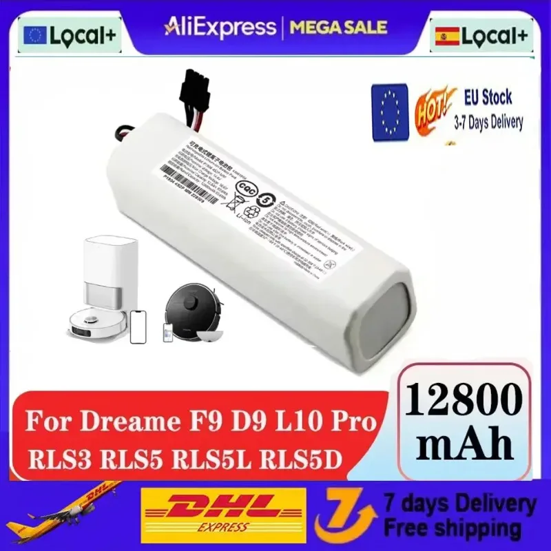 Original-Ersatzakku mit 12800 mAh für Roboter-Staubsauger, passend für Dreame D9, F9, L10 Pro Plus, RLS3, RLS5, RLS5L, RLS5D, Teil 14,4 V.