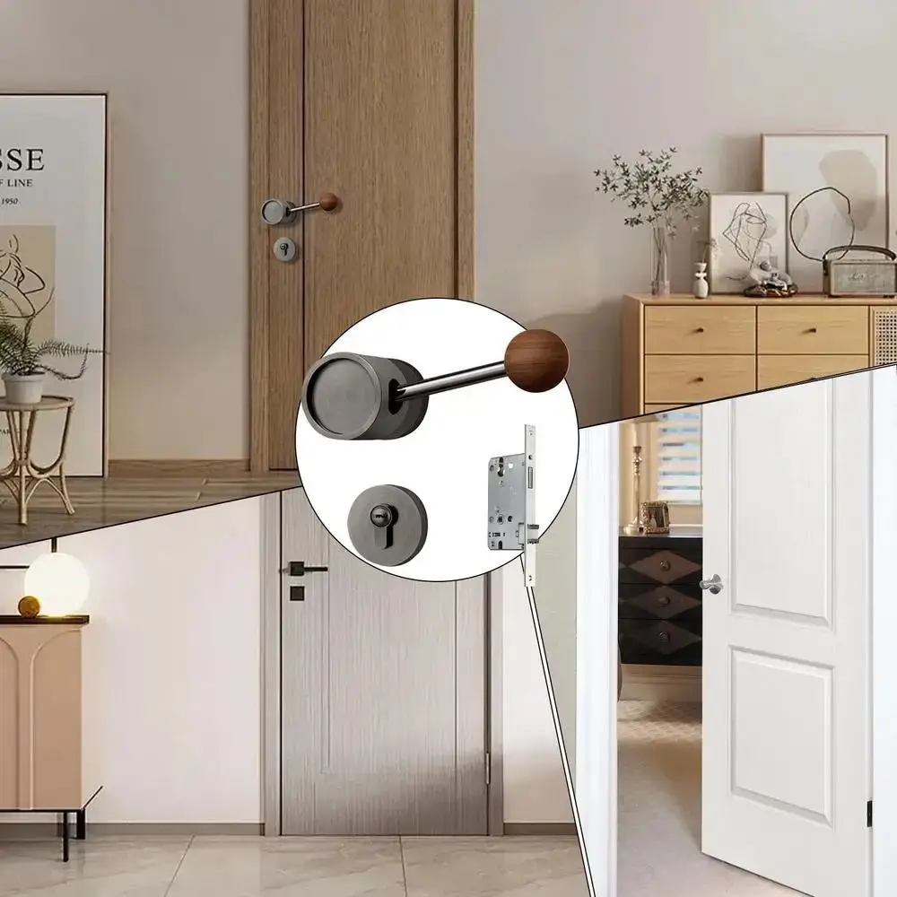 

Black Walnut Magnetic Mute Lock Creative Design Mute Privacy Modern Door Knob Versatile Use Anti-lock Security Door Bar