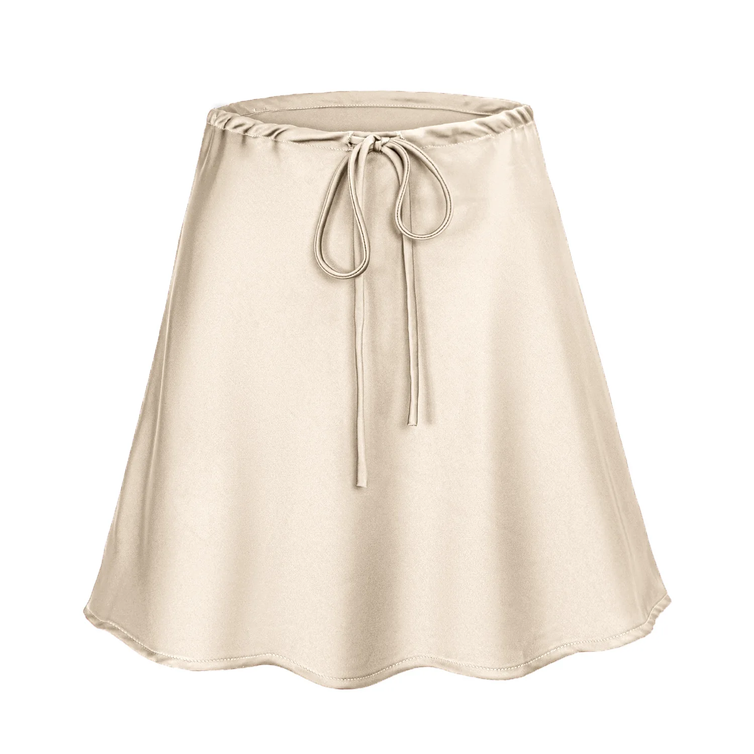 Satin skirt drawstring lace casual short skirt summer Europe and the United States solid color women short skirt
