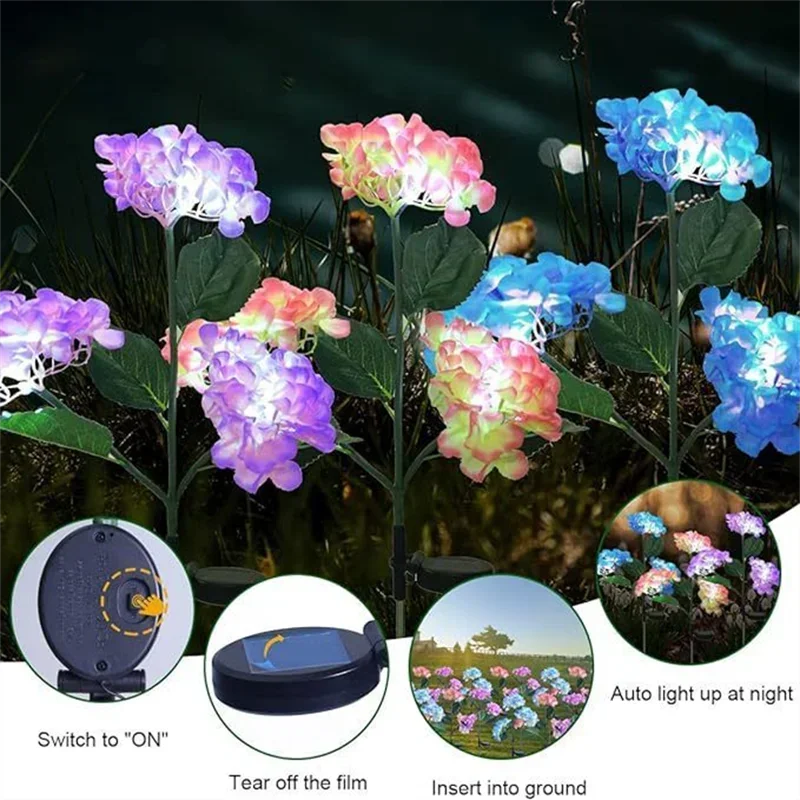 Solar Powered Embroidered Ball Flower Lights LED Simulation Flower Light Outdoor Holiday Lamp Garden Light Courtyard Decoration