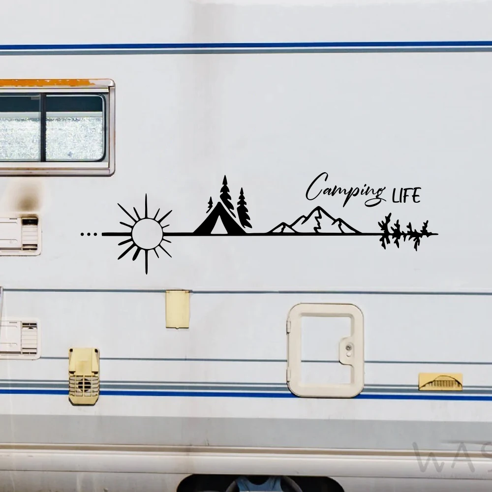 Camping Life Arrow Sun Mountain Camper Rv Truck Car Sticker Decal Travel Explore Motorhome Van Carvan Truck Vinyl Decor