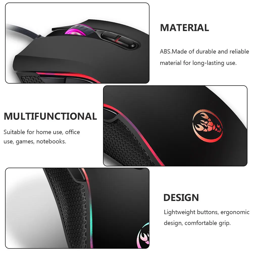 

1pc Glowing Gaming Mouse Multi-Color Light Adjustable Dpi Ergonomic Durable Computer Accessory For Home Office Games Mouse