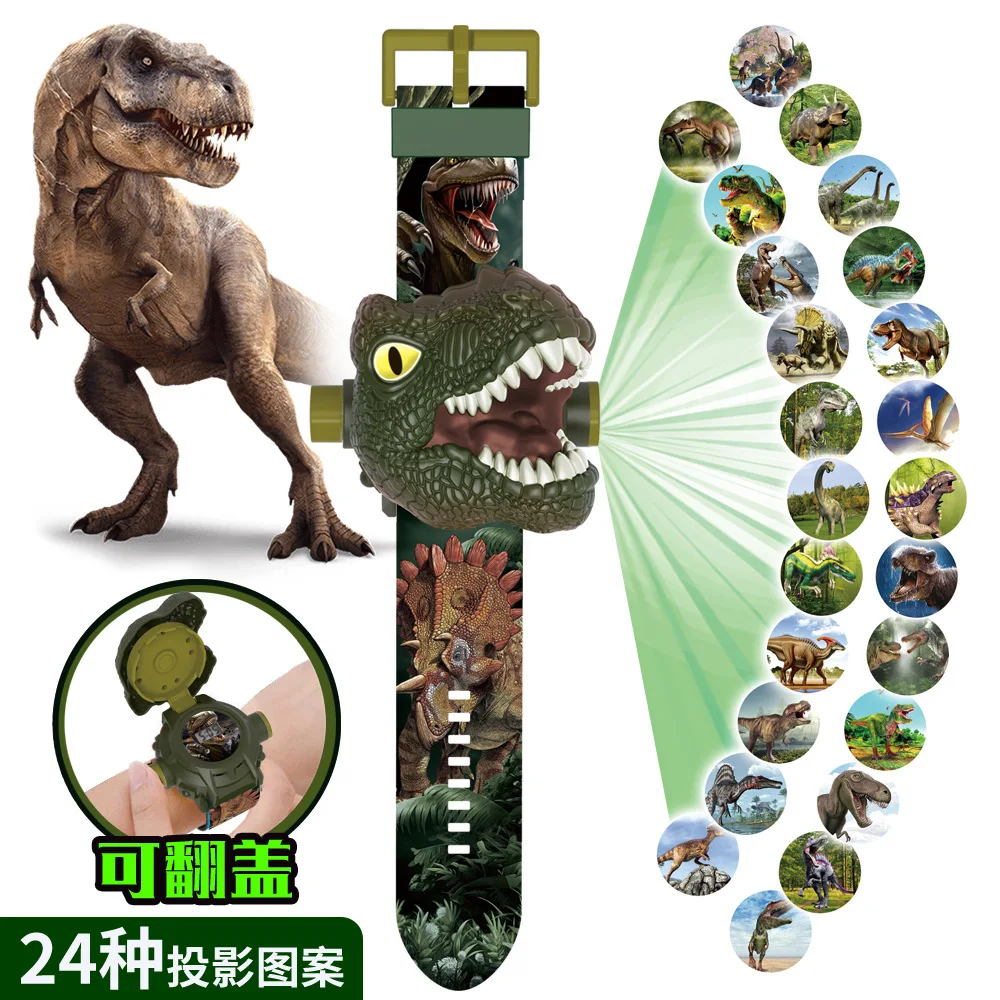 1PC Hot New Dinosaur Cartoon 3D Projector Watches Luminous Projection Electronic Watch  24 Patterns Flip Children Creative Toys