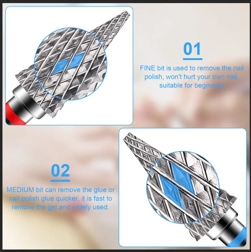 2pcs Carbide Tungsten Nail Drill Bit Set Manicure Files Pedicure Machine Tools Cuticle Remover Accessories