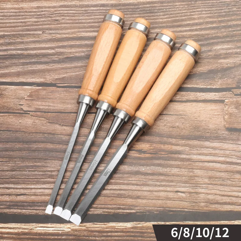 Woodworking Chisel 6/8/10/12mm 4 Pcs DIY Carving Chisels Set Professional for Woodworking with Ergonomic Wood Carving Tools