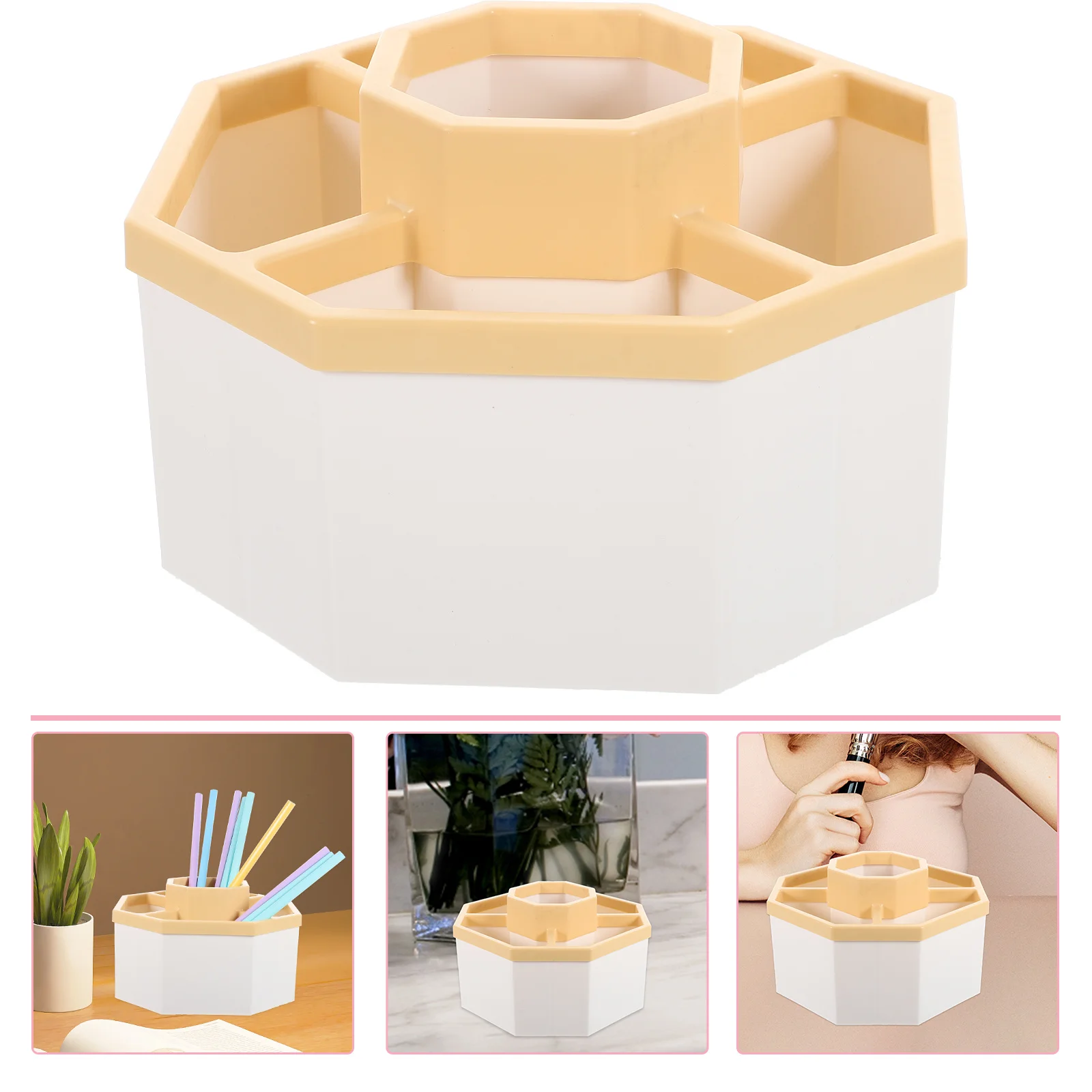 

Rotatable Pen Holder Desktop Stationery Organizer Multi Grid Storage Box Abs Material Brush Container Office