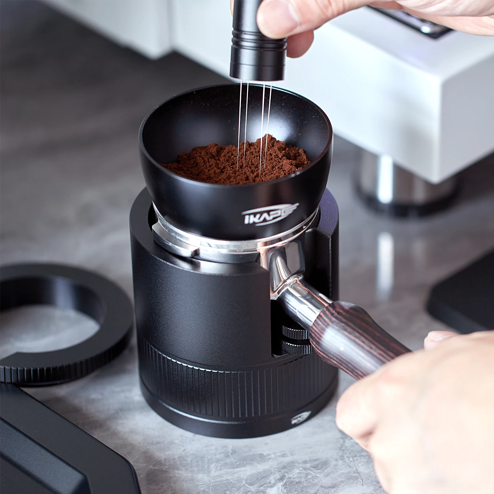 IKAPE-Espresso Portafilter Holder, liga de alumínio, Espresso Tamper Stand Base, preto, apto para 51, 54, 58mm, acessórios