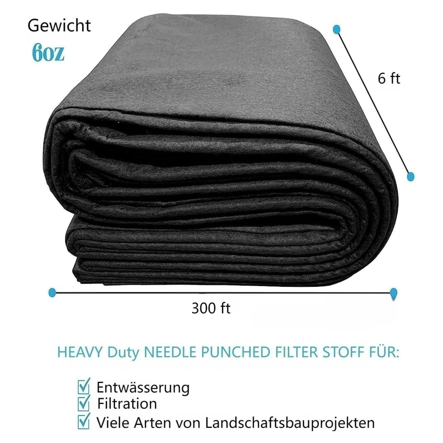 Weed Fleece Garden Fleece 6ft x 300 ft,170g Geotextile Weed Fleece PP Drainage 350N Tensile Strength & 440N Resilience