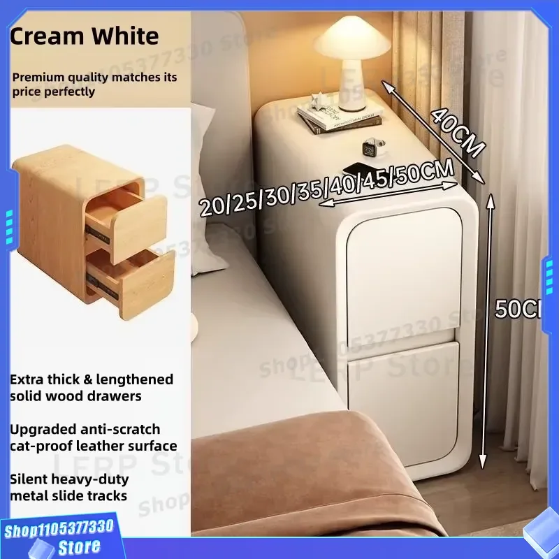 Modern Minimalist Cream Bedside Table Small Solid Wood Nightstand Light Luxury Eco Friendly Multi Functional Storage for
