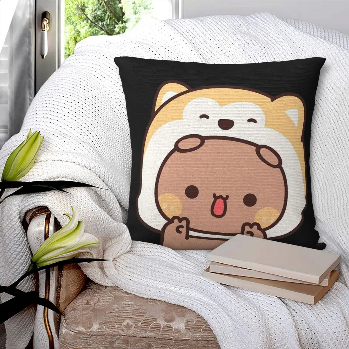 Bear And Panda Bubu Dudu Square Pillowcase Pillow Cover Polyester Cushion Decor Comfort Throw Pillow for Home Sofa