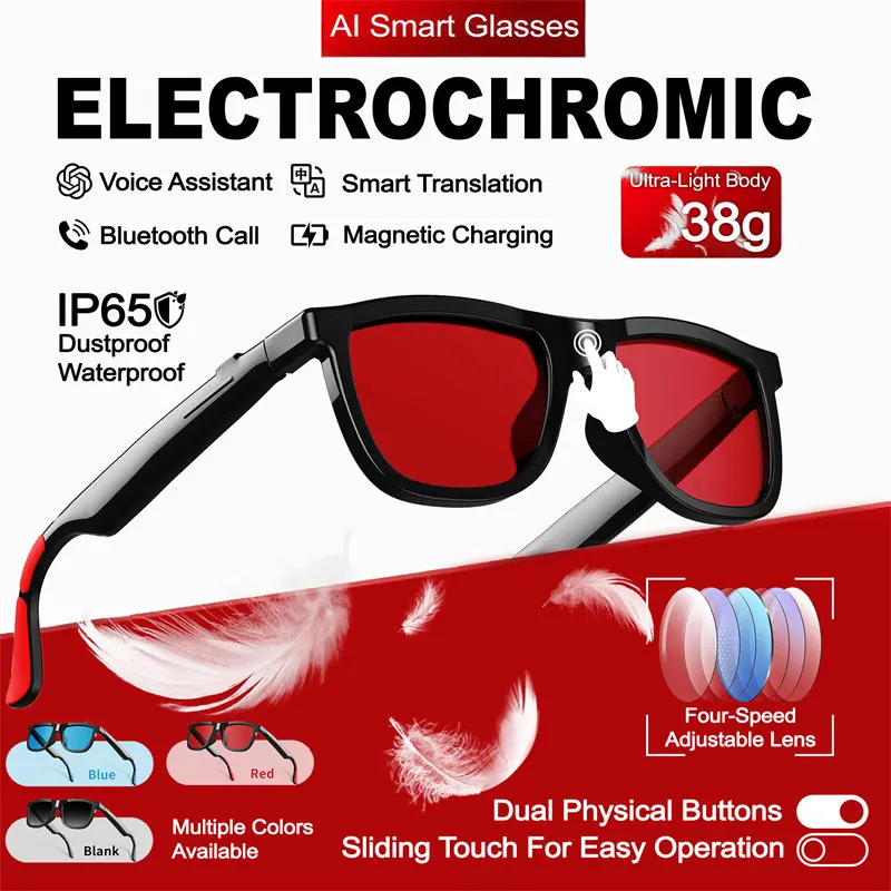2026 Smart Touch Farbwechsel-Brille KI-Übersetzung Sprachaktivierung IP65 Wasserdicht Bluetooth-Anruf Geräuschunterdrückung Sonnenbrille