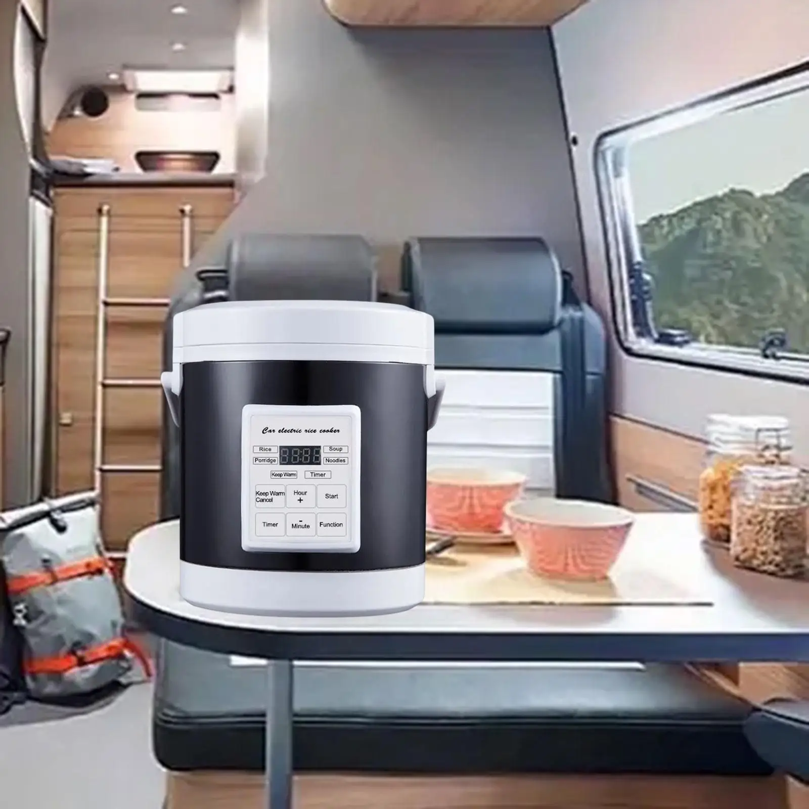 1.6l mini panela de arroz para carro, caminhão para viagens, acampamento 12-24v lancheira elétrica para cozinhar sopa arroz mingau macarrão