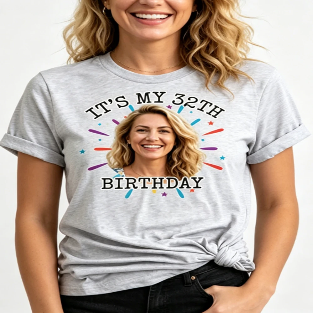 Camiseta de Cumpleaños con Estampado Personalizado, Algodón Cómodo, Estilo Urbano, para Grupos, Manga Corta, para Fiestas y Celebraciones