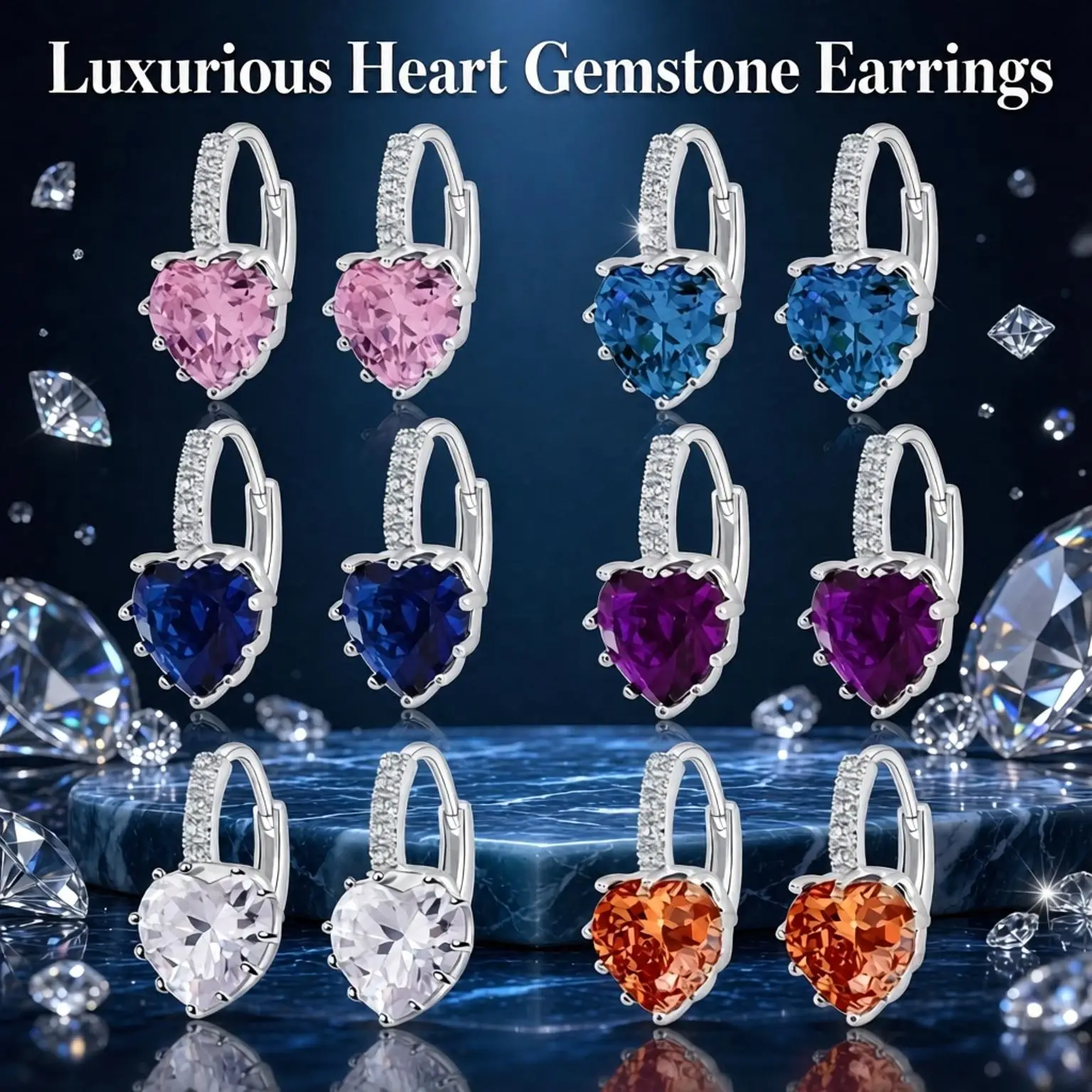 Luxurious 925 Sterling Silver Love Heart Crystal Zircon Drop Earrings For Women Girls Engagement Party Fashion Jewelry Gifts