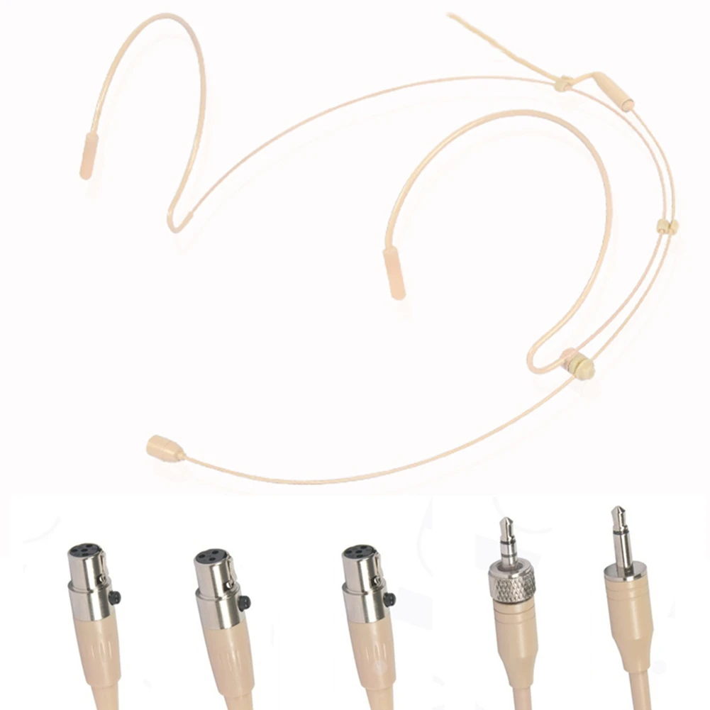 Beige Double Earhook Headset Mic Headworn Microphone 3 Pin For AKG 4 Pin XLR Plug ForShure Wireless Microphone CoverAccessories