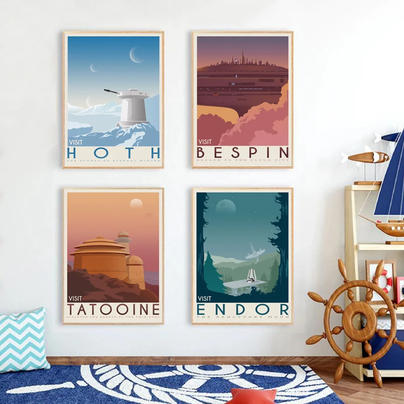 Planet Hoth Travel Landscape Art Prints Retro Sci-fi Movies Posters Tatooine Canvas Painting Living Room Men Cave Wall Decor