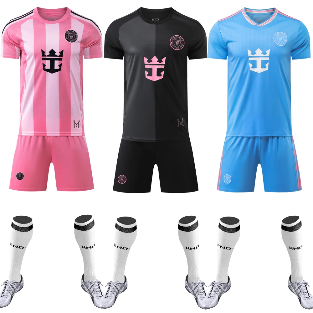 Miami International Football Jersey Short Sleeve Customizable Uniform Home And Away Matches 10 Number Adult Kids Soccer Kit