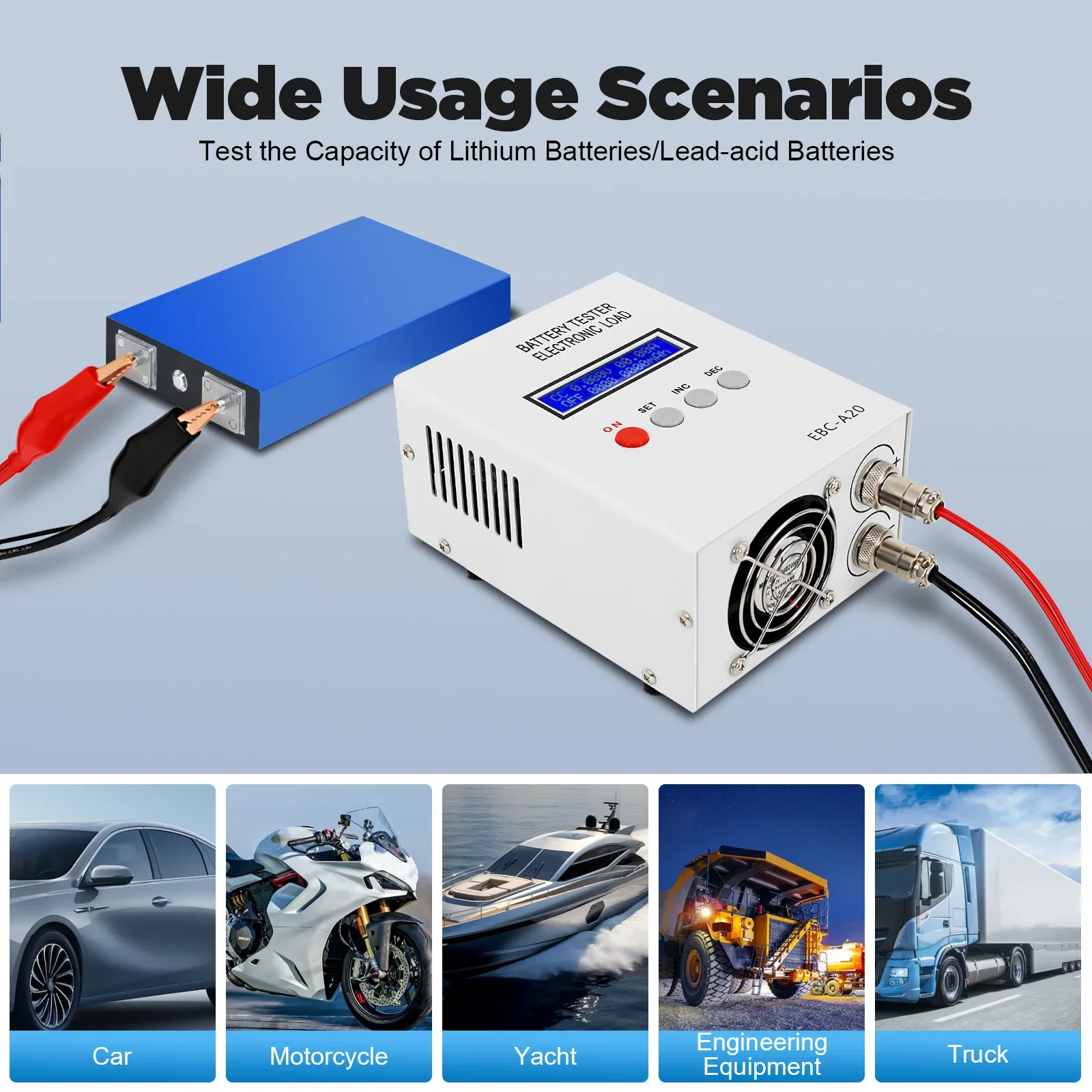 85W EBC-A20 Battery Capacity Analyzer,5A Charge 20A Discharge Tester with Digital LCD Screen for Lithium-ion,