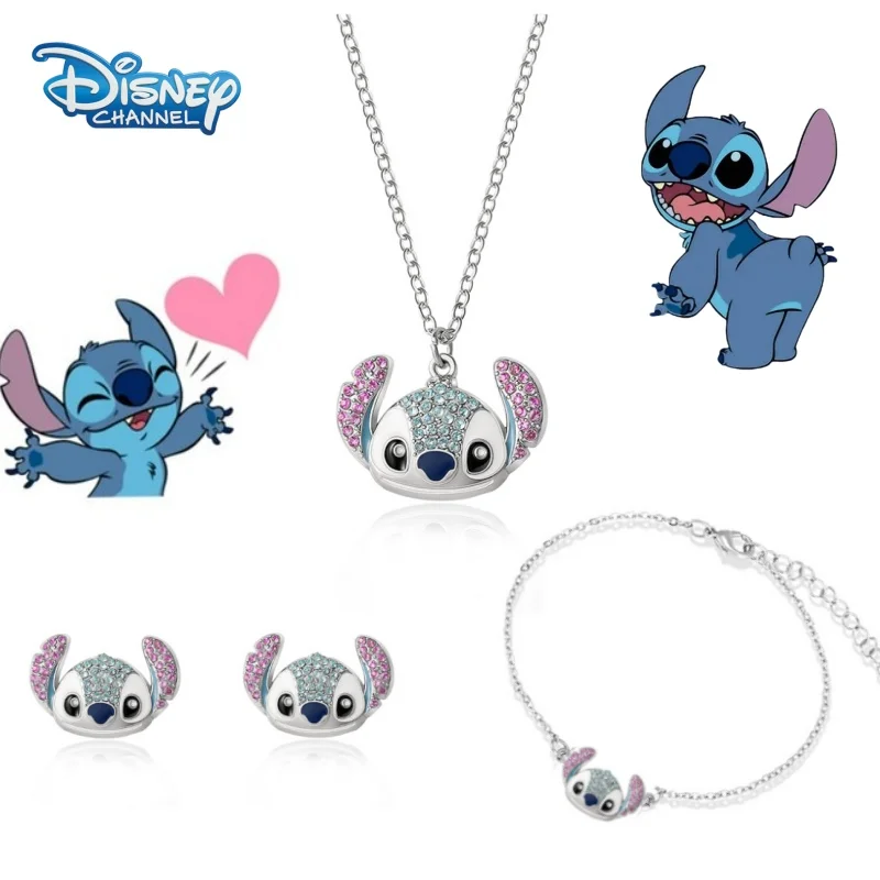 Set Disney Stitch Jewelry Set Moissanite Cartoon Design Necklace Bracelet Earrings for Women Jewelry Accessory Decoration Gift