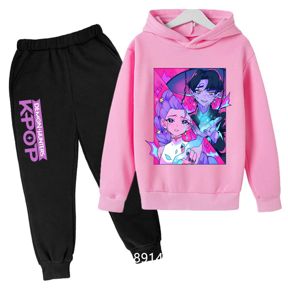 

2026 movie korean style Sets Children Hoodies Kpop Demon Hunters Pullover Sweatshirt Trucksuit Cartoon Girls Boy Kids Clothes