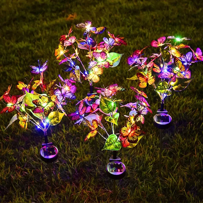 New Creative Solar Outdoor Garden Butterfly Flower Lawn Lamp Villa Garden Landscape Decoration Waterproof Ground Plug Lamp Gifts