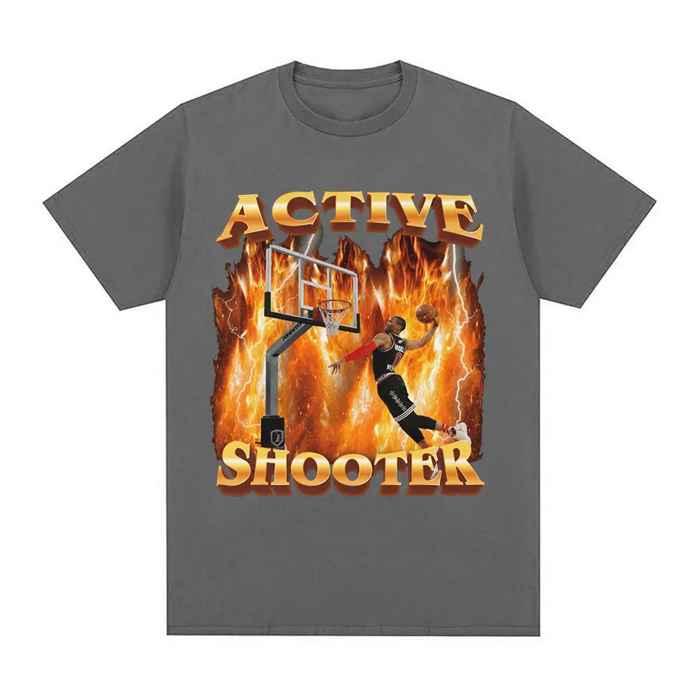 Active Shooter Funny Meme Graphic T-Shirt Men's Fashion Vintage Short Sleeve T-shirts 100% Cotton Casual Oversized T Shirts Tops