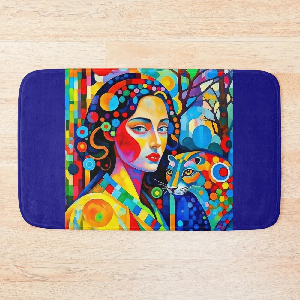 

A woman and a leopard. Bath Mat Rooms Floors Mat
