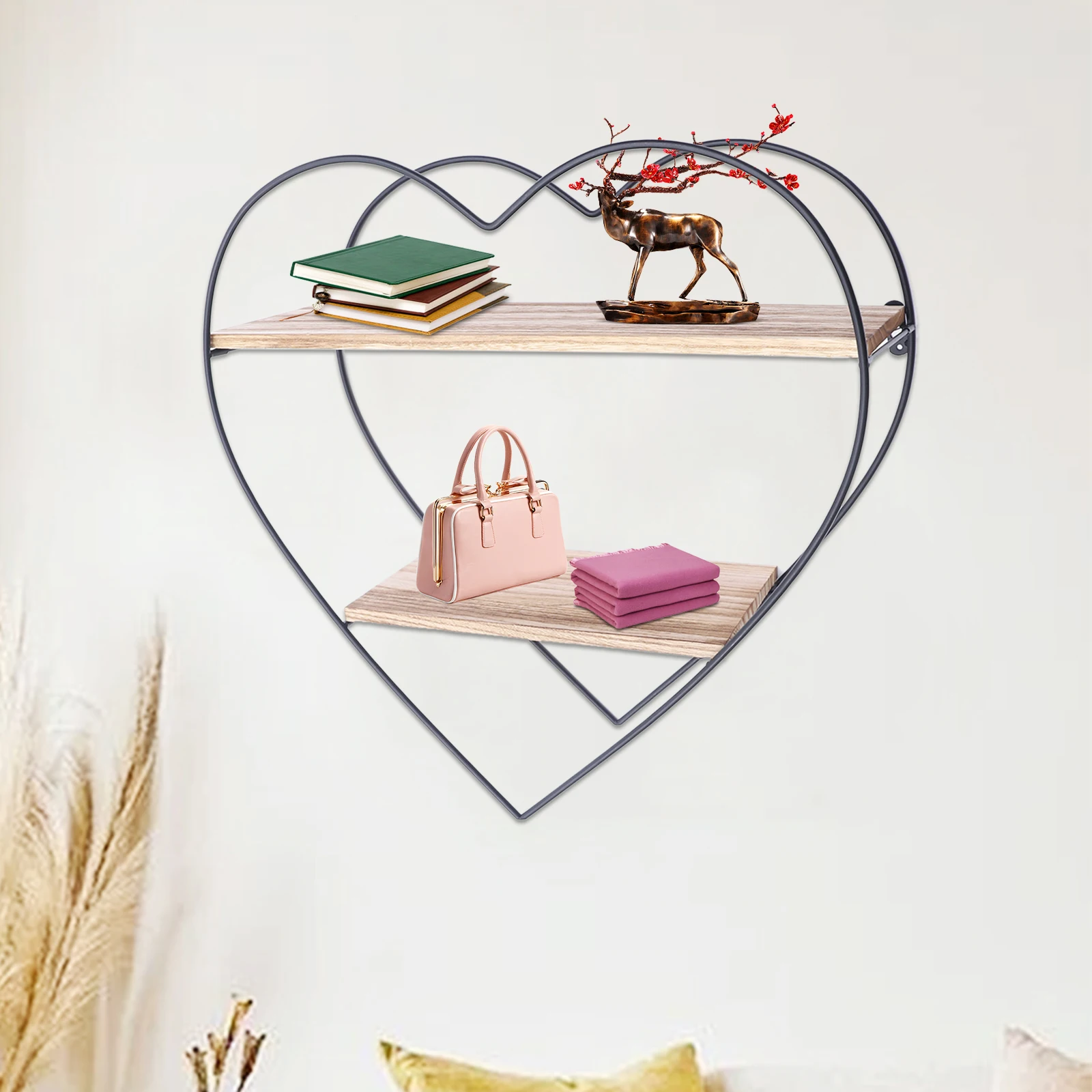 Modern 2-Layer Heart Shape Wall Decor Stand Storage Rack Display Stand Metal