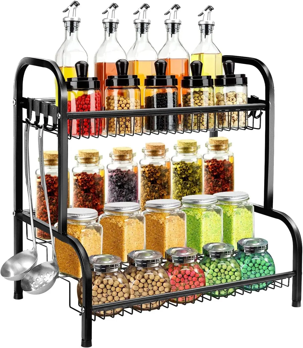 Spice Rack 2 Tier Herb Jar Free Standing Kitchen Storage Organiser Shelf Holder