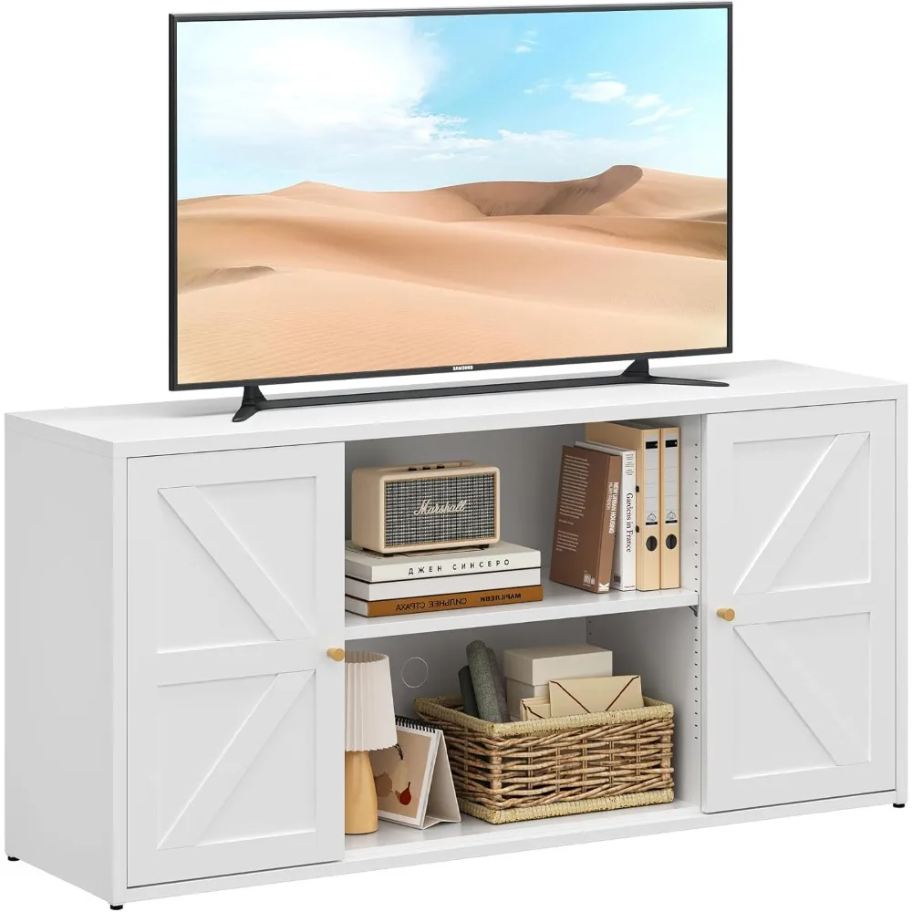 

Farmhouse - Style 65 - inch Metal TV Stand: Entertainment Center with Locker, Barn - Style Doors, Adjustable Partition. Medieval
