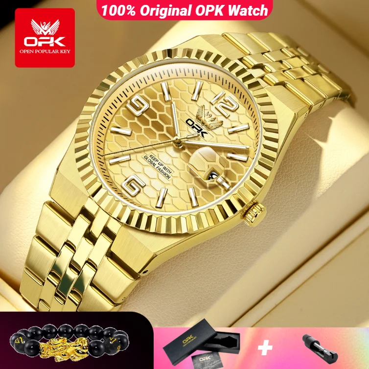 OPK 8186 ساعة رجال الأعمال ستانلس ستيل مقاومة للماء تاريخ تلقائي كوارتز ساعة رجالية